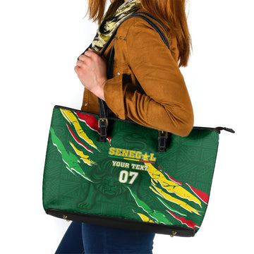 Custom Senegal Football Leather Tote Bag Nations Cup 2024 Tranga Lions LT7