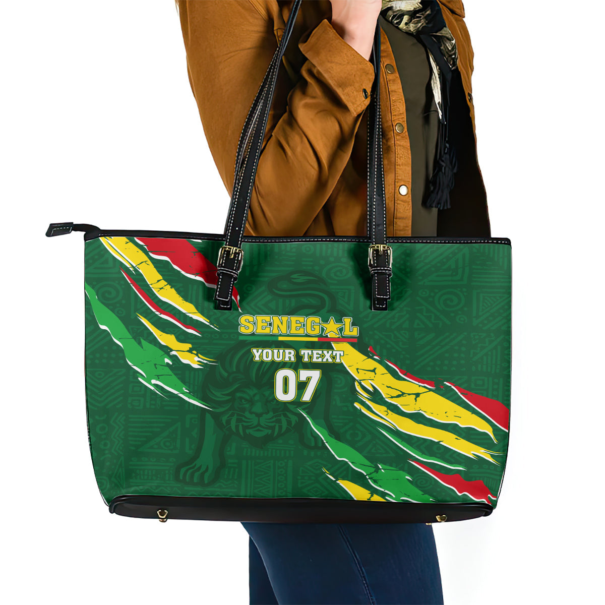 Custom Senegal Football Leather Tote Bag Nations Cup 2024 Tranga Lions LT7