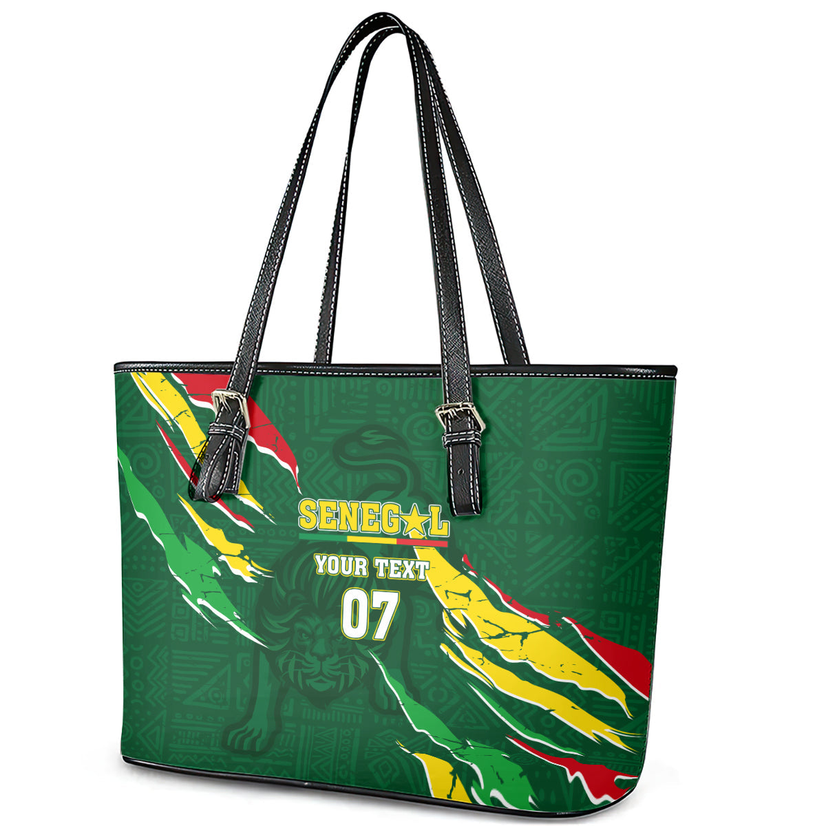 Custom Senegal Football Leather Tote Bag Nations Cup 2024 Tranga Lions LT7