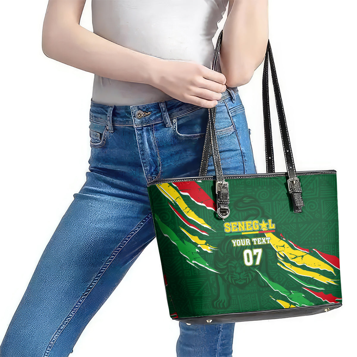 Custom Senegal Football Leather Tote Bag Nations Cup 2024 Tranga Lions LT7