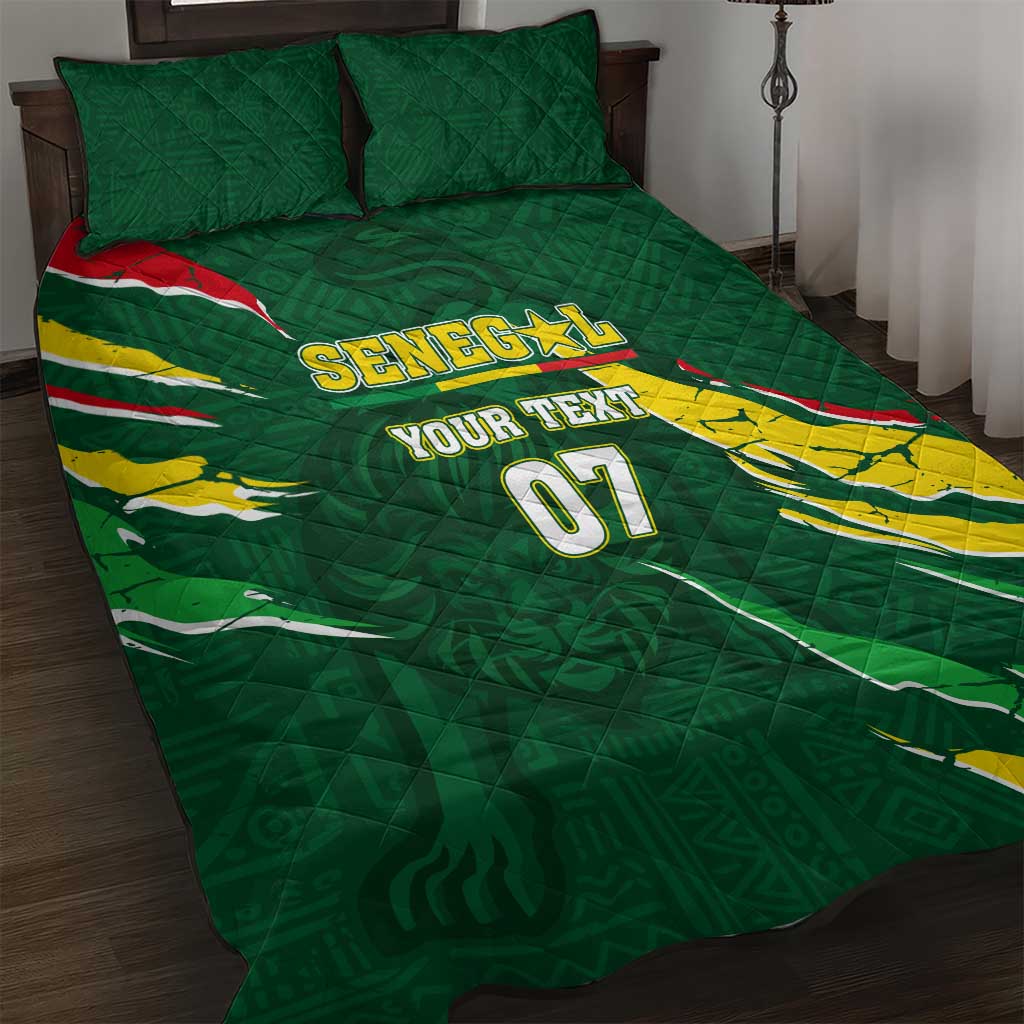 Custom Senegal Football Quilt Bed Set Nations Cup 2024 Tranga Lions LT7