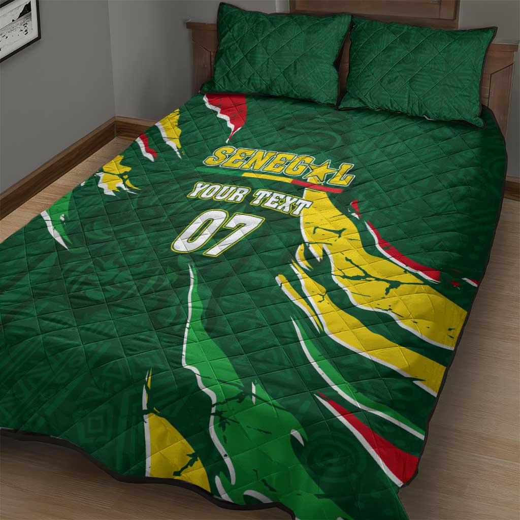 Custom Senegal Football Quilt Bed Set Nations Cup 2024 Tranga Lions LT7