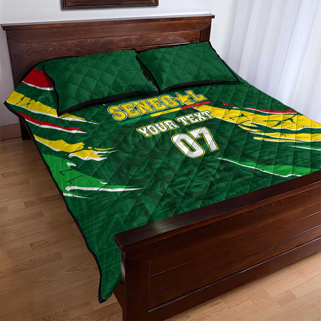 Custom Senegal Football Quilt Bed Set Nations Cup 2024 Tranga Lions LT7