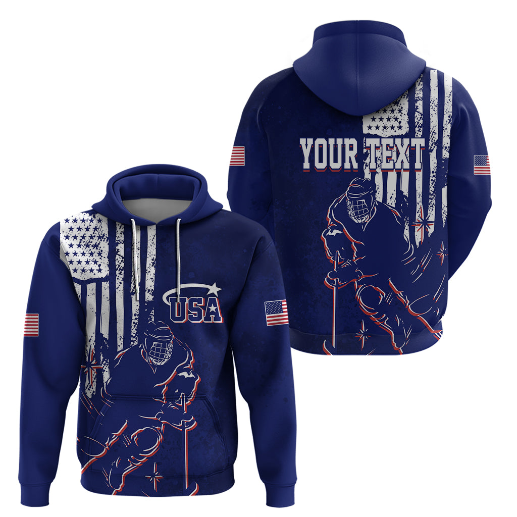 Custom USA Ice Hockey Hoodie Flag Grunge Style LT7