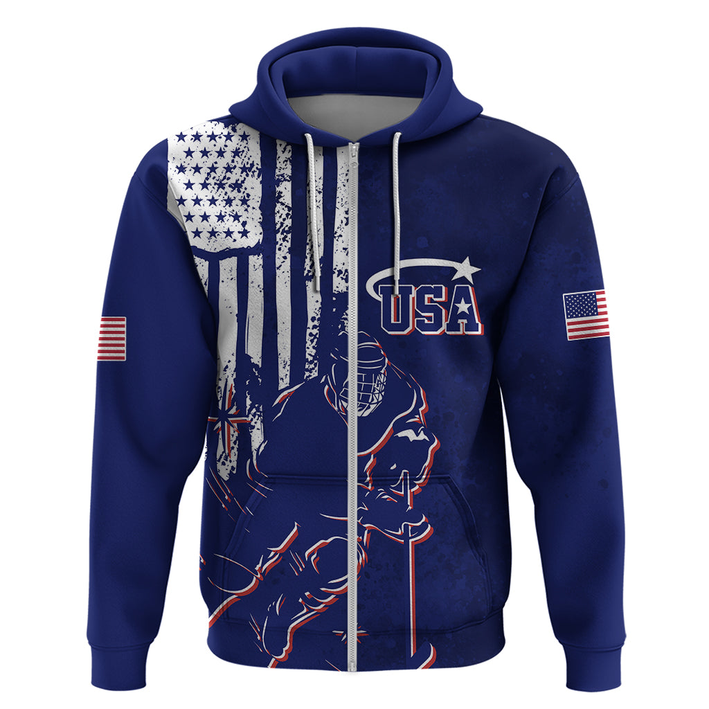 Custom USA Ice Hockey Hoodie Flag Grunge Style LT7