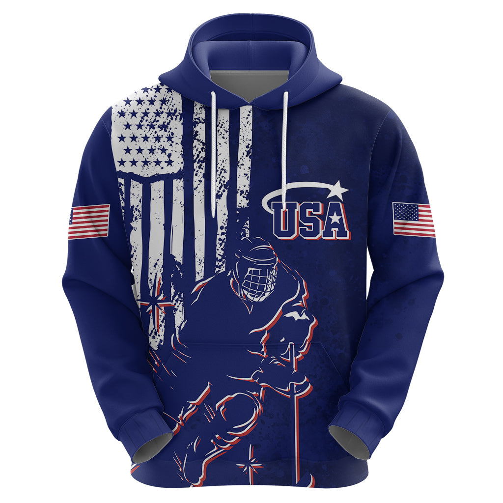 Custom USA Ice Hockey Hoodie Flag Grunge Style LT7