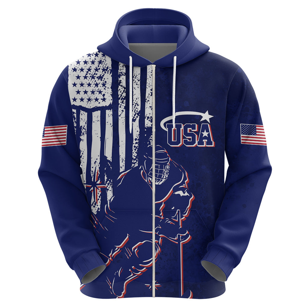Custom USA Ice Hockey Hoodie Flag Grunge Style LT7