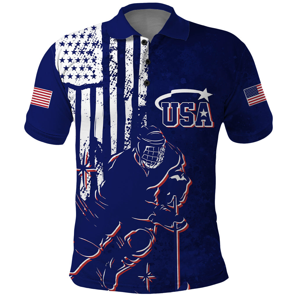 Custom USA Ice Hockey Polo Shirt Flag Grunge Style LT7
