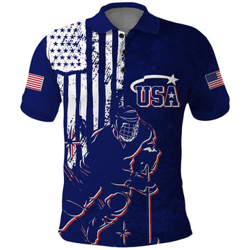 Custom USA Ice Hockey Polo Shirt Flag Grunge Style LT7