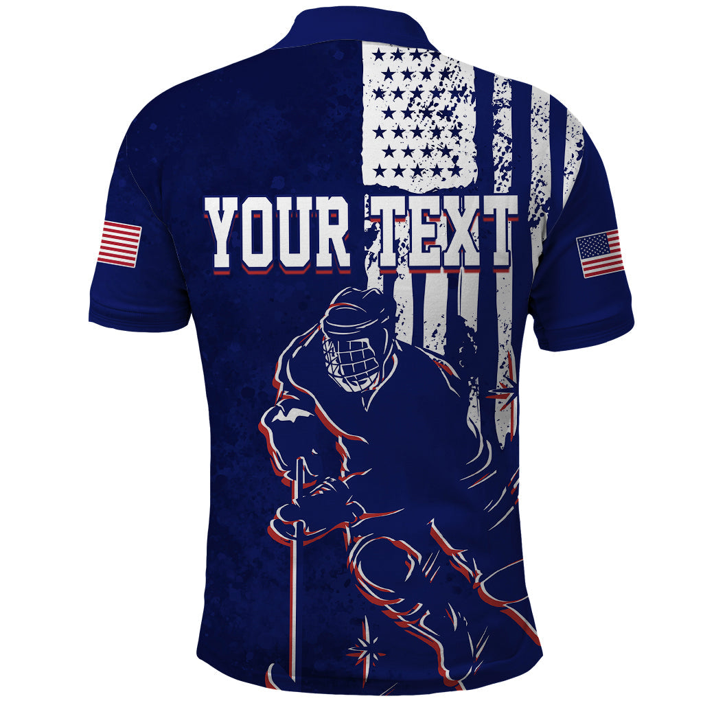 Custom USA Ice Hockey Polo Shirt Flag Grunge Style LT7