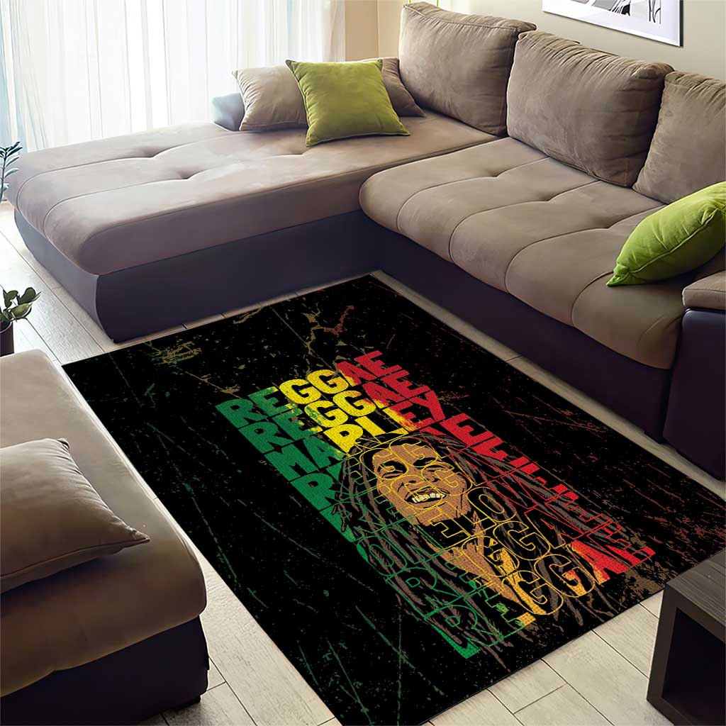 Reggae King Marley Area Rug Typeset Grunge Style LT7