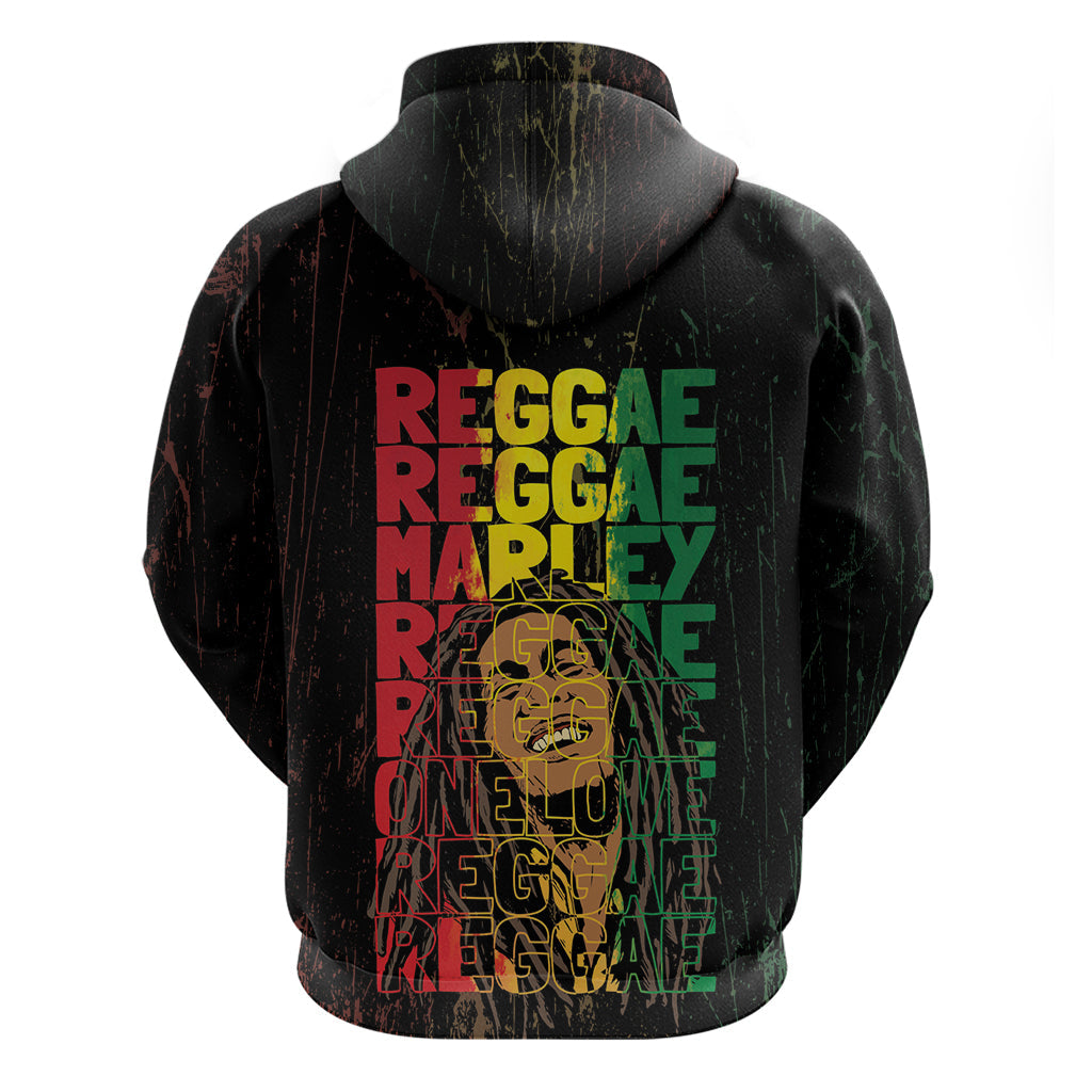 Reggae King Marley Hoodie Typeset Grunge Style LT7