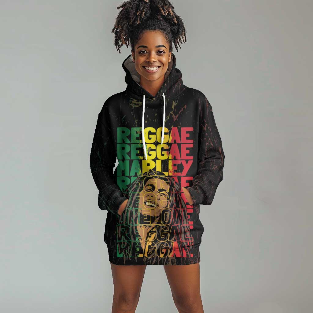 Reggae King Marley Hoodie Dress Typeset Grunge Style LT7