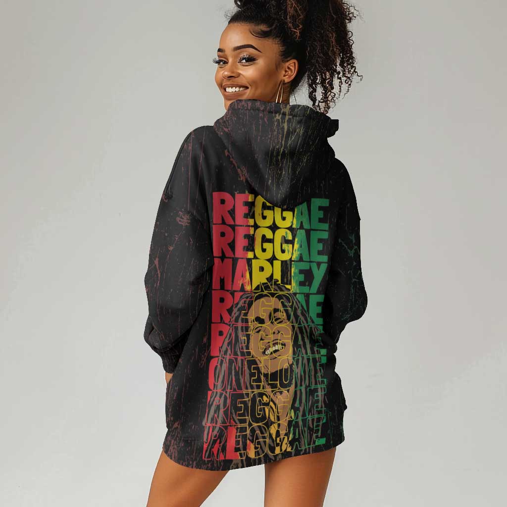 Reggae King Marley Hoodie Dress Typeset Grunge Style LT7