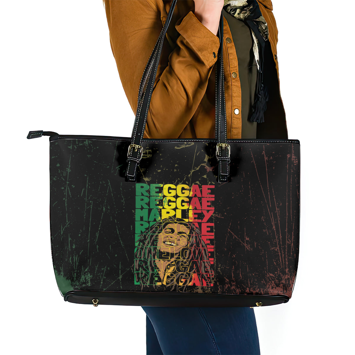 Reggae King Marley Leather Tote Bag Typeset Grunge Style LT7