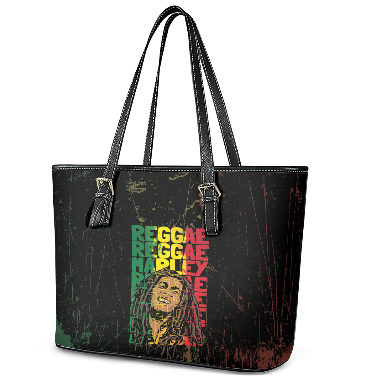 Reggae King Marley Leather Tote Bag Typeset Grunge Style LT7