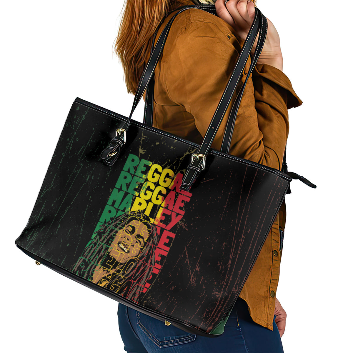 Reggae King Marley Leather Tote Bag Typeset Grunge Style LT7