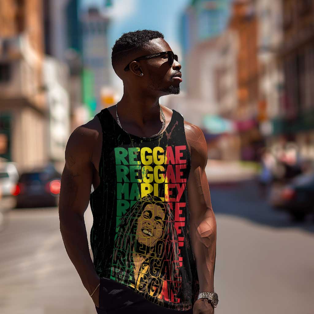 Reggae King Marley Men Tank Top Typeset Grunge Style LT7