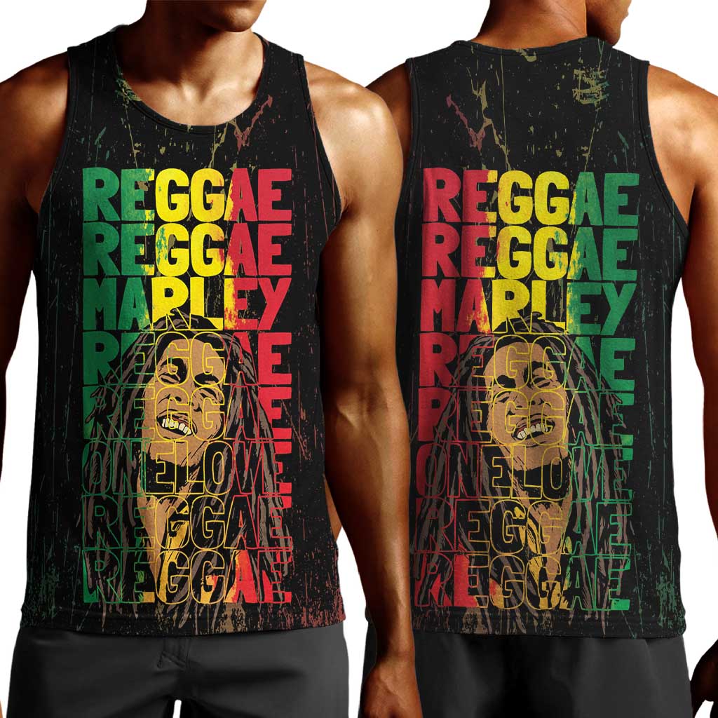 Reggae King Marley Men Tank Top Typeset Grunge Style LT7