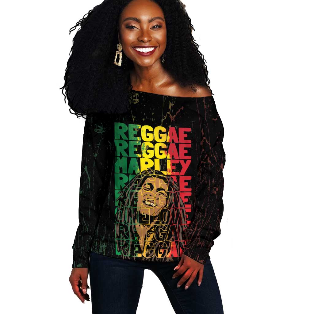Reggae King Marley Off Shoulder Sweater Typeset Grunge Style LT7