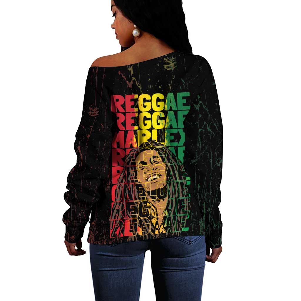 Reggae King Marley Off Shoulder Sweater Typeset Grunge Style LT7