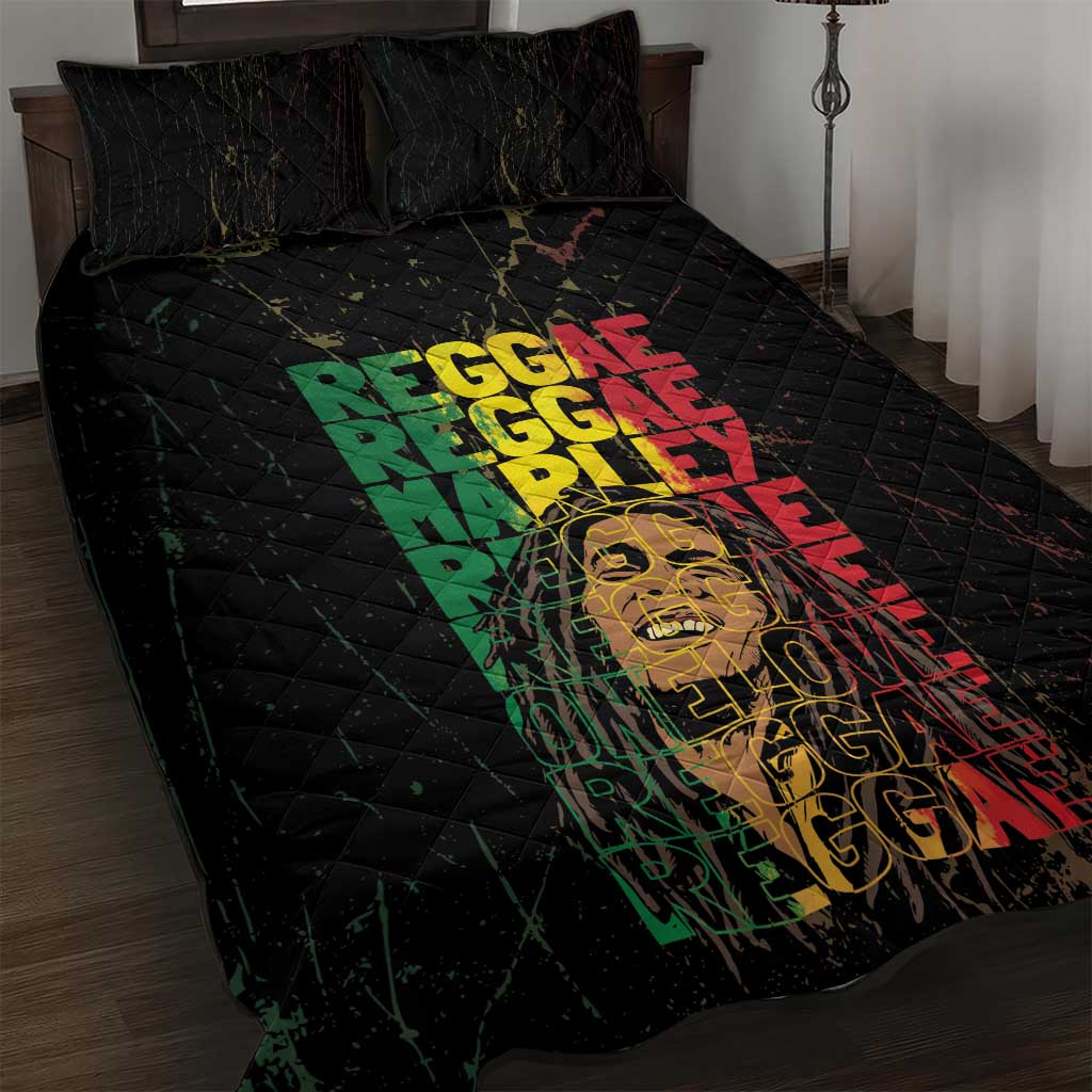 Reggae King Marley Quilt Bed Set Typeset Grunge Style LT7