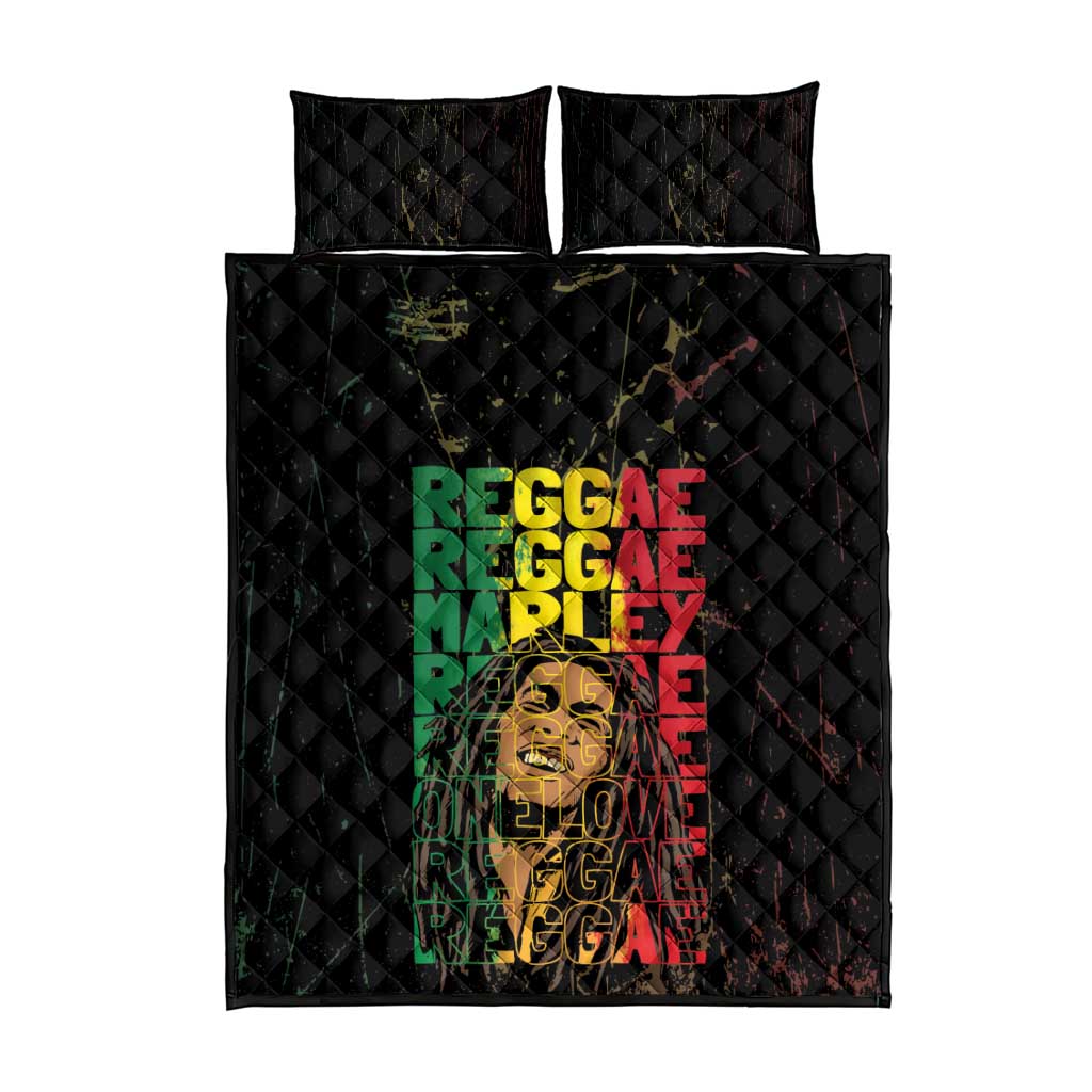 Reggae King Marley Quilt Bed Set Typeset Grunge Style LT7