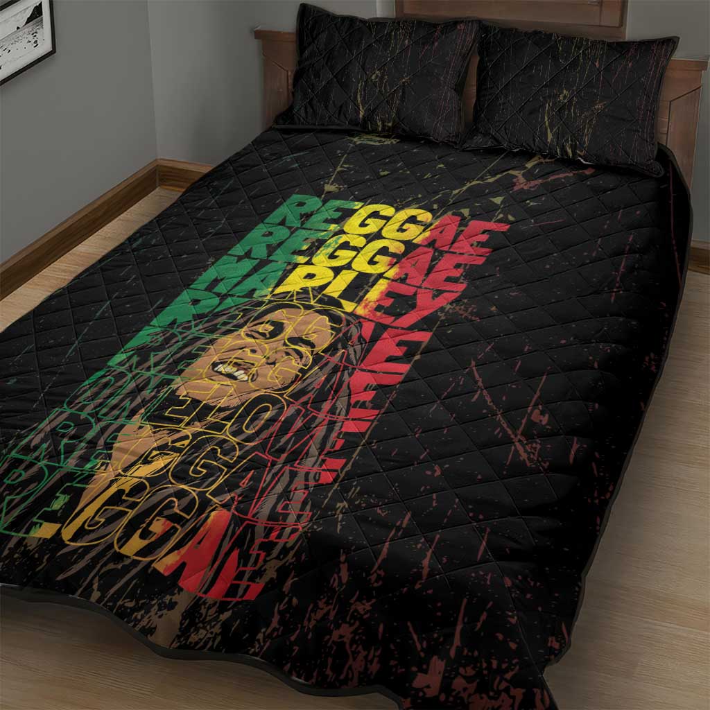 Reggae King Marley Quilt Bed Set Typeset Grunge Style LT7