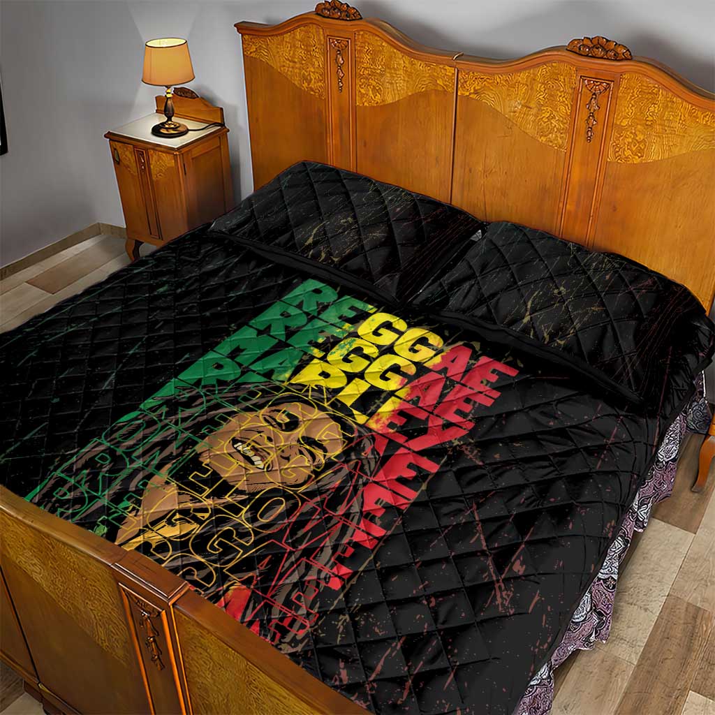 Reggae King Marley Quilt Bed Set Typeset Grunge Style LT7