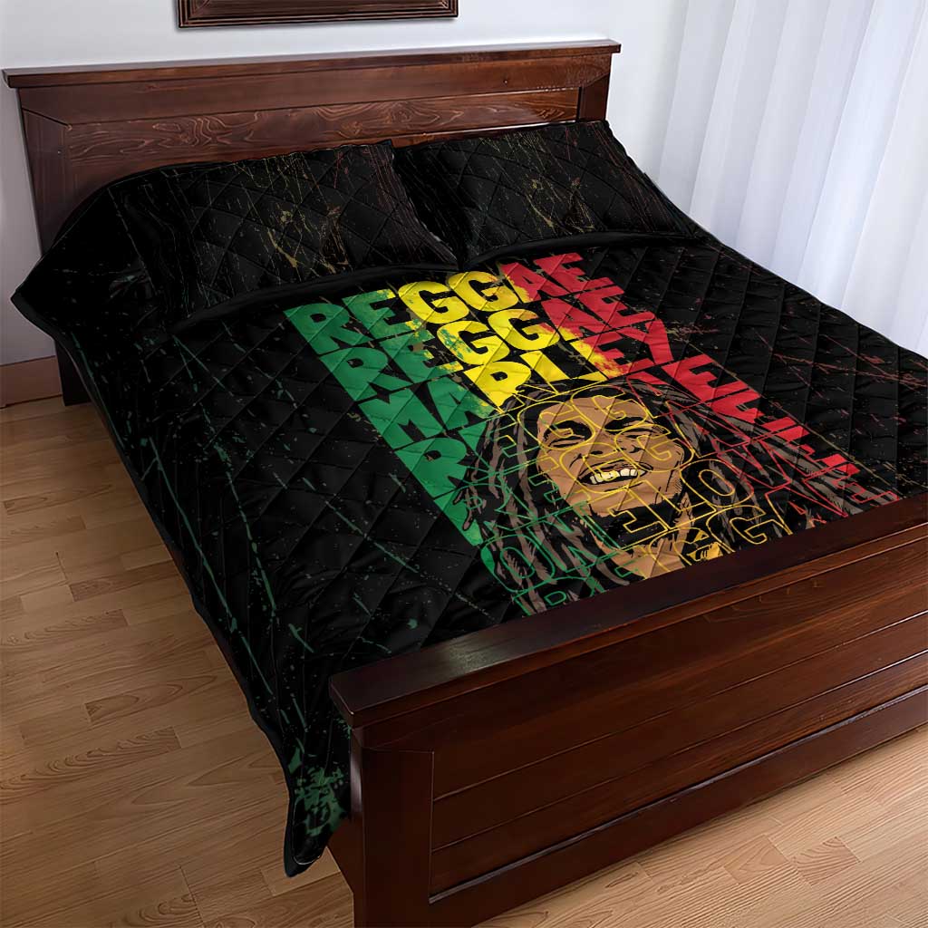 Reggae King Marley Quilt Bed Set Typeset Grunge Style LT7