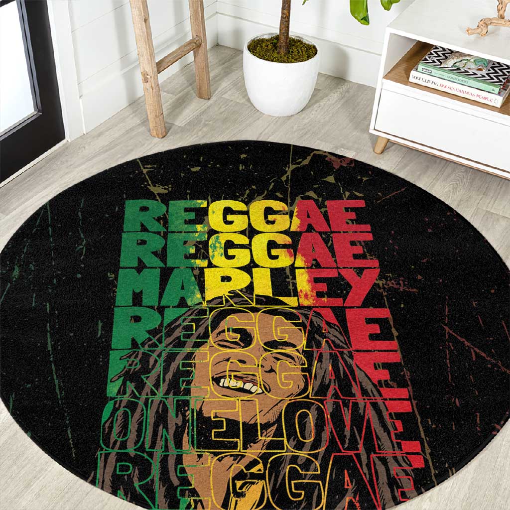 Reggae King Marley Round Carpet Typeset Grunge Style LT7