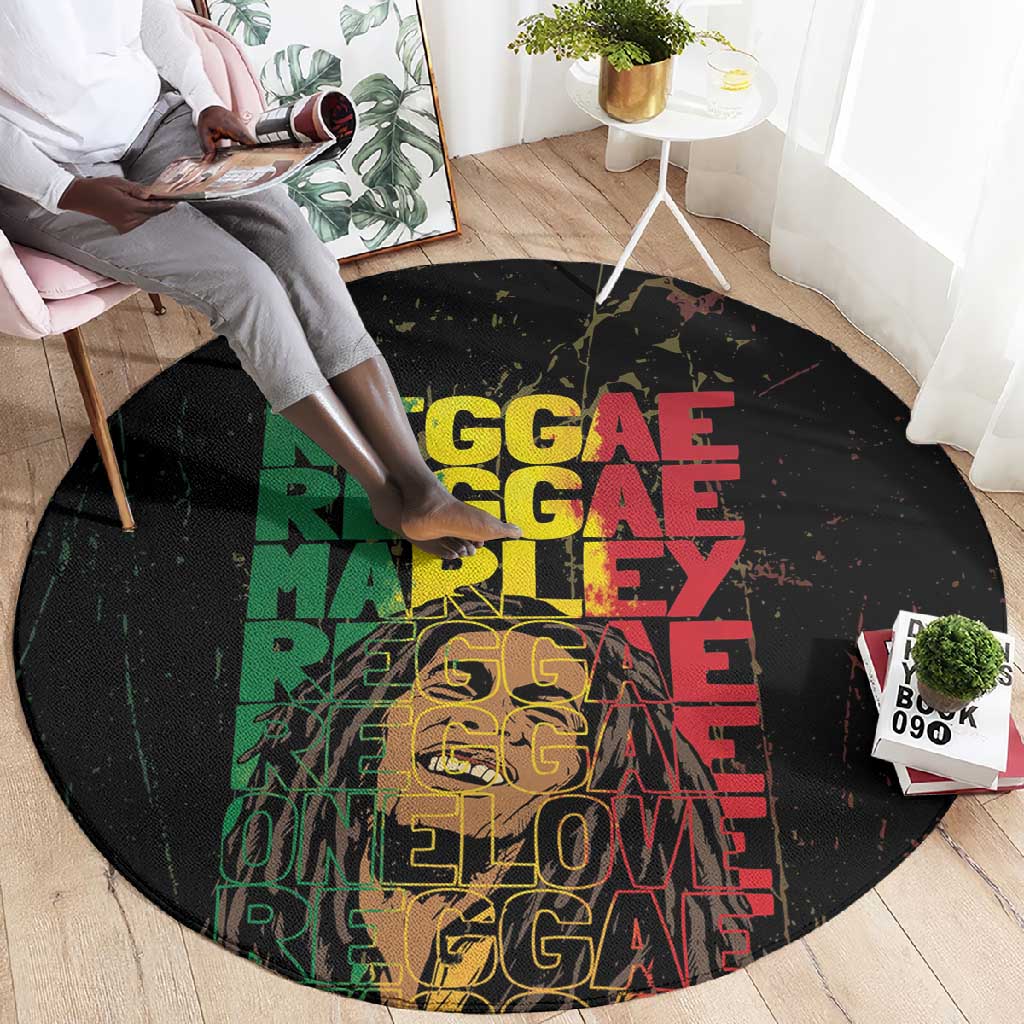 Reggae King Marley Round Carpet Typeset Grunge Style LT7