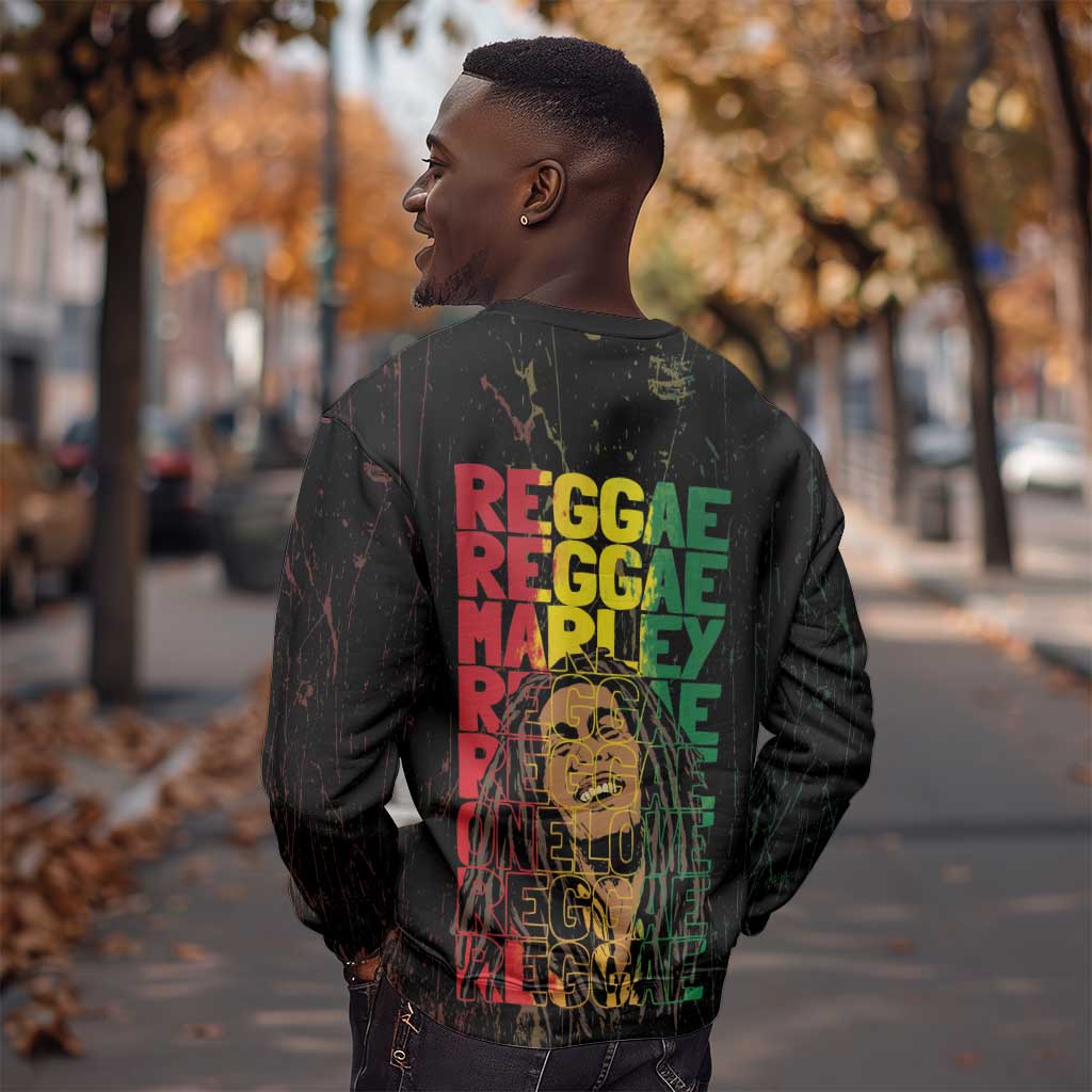 Reggae King Marley Sweatshirt Typeset Grunge Style LT7