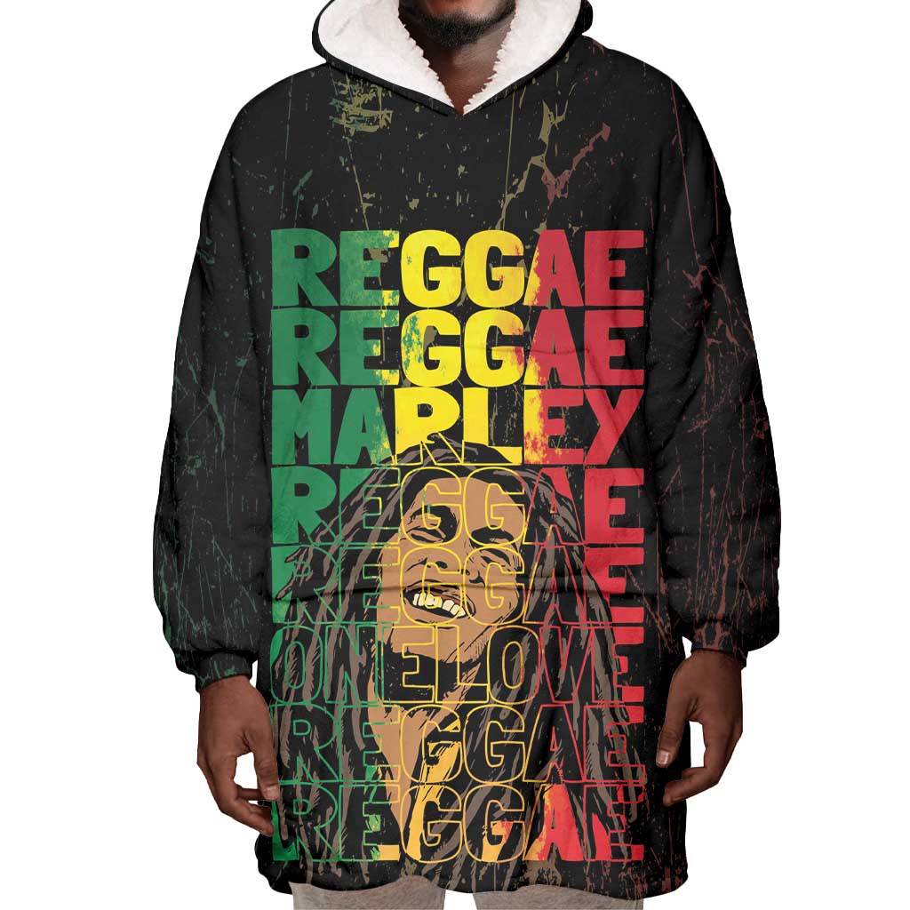 Reggae King Marley Wearable Blanket Hoodie Typeset Grunge Style LT7