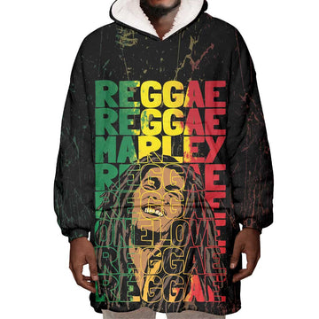 Reggae King Marley Wearable Blanket Hoodie Typeset Grunge Style LT7