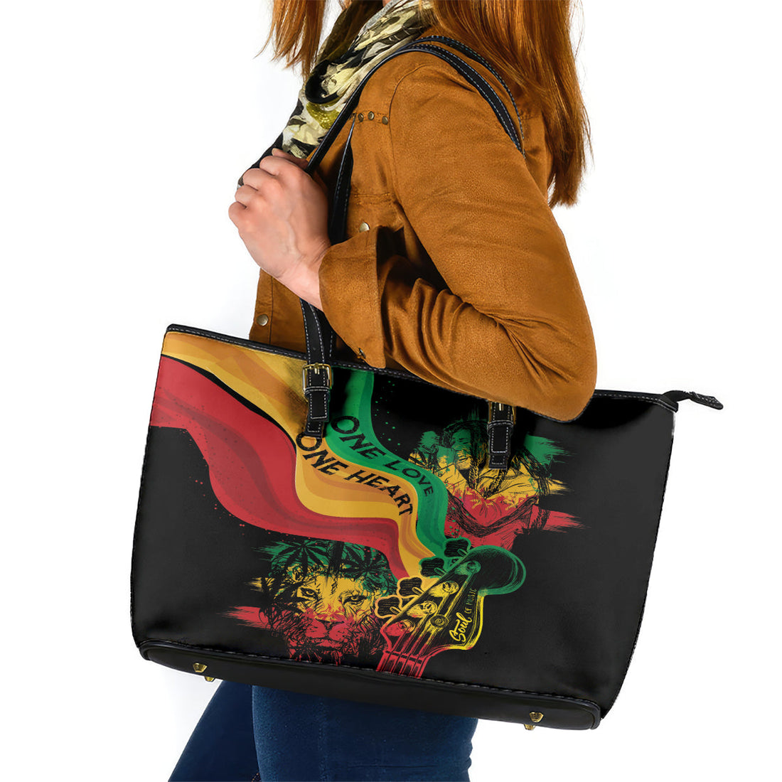 Reggae Day Leather Tote Bag One Love One Heart LT7