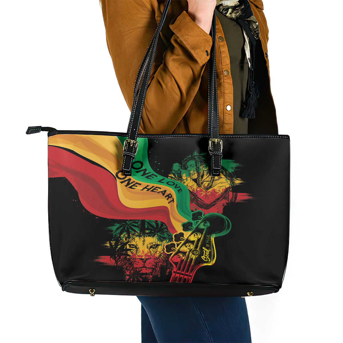 Reggae Day Leather Tote Bag One Love One Heart LT7