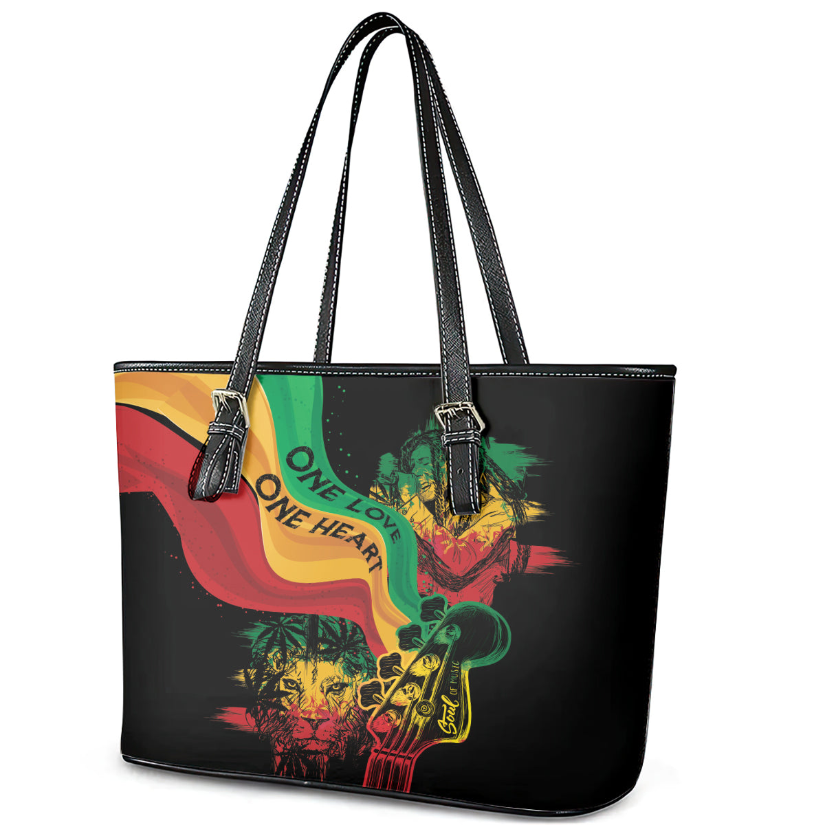 Reggae Day Leather Tote Bag One Love One Heart LT7