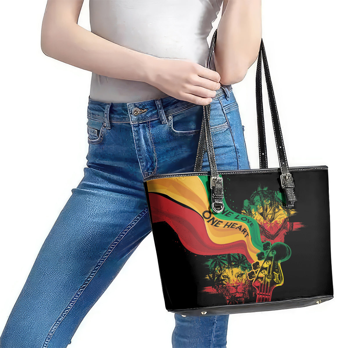 Reggae Day Leather Tote Bag One Love One Heart LT7