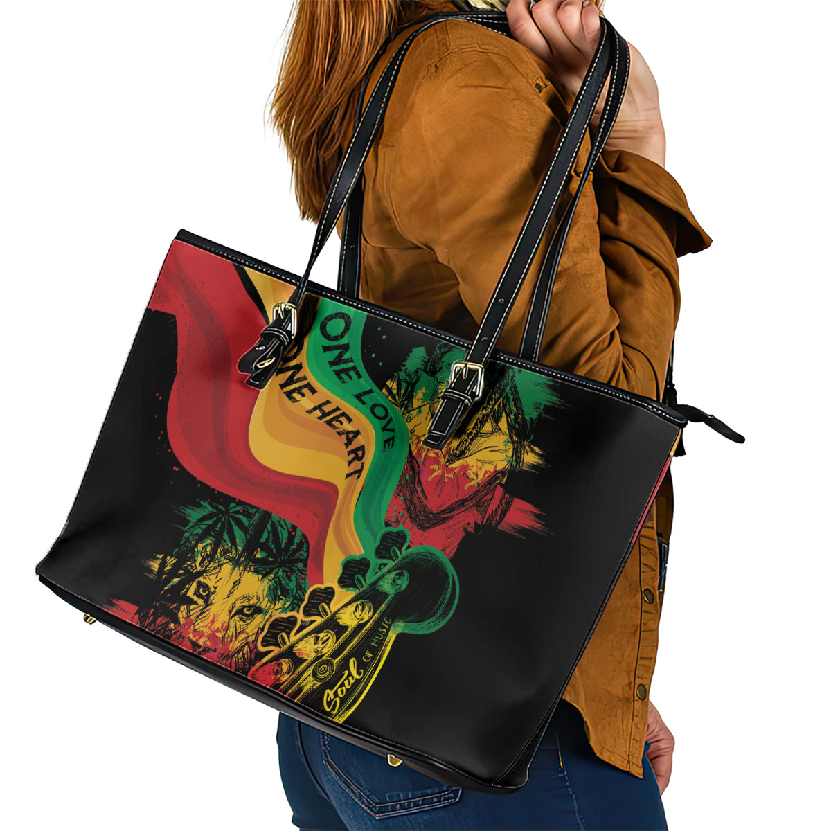 Reggae Day Leather Tote Bag One Love One Heart LT7