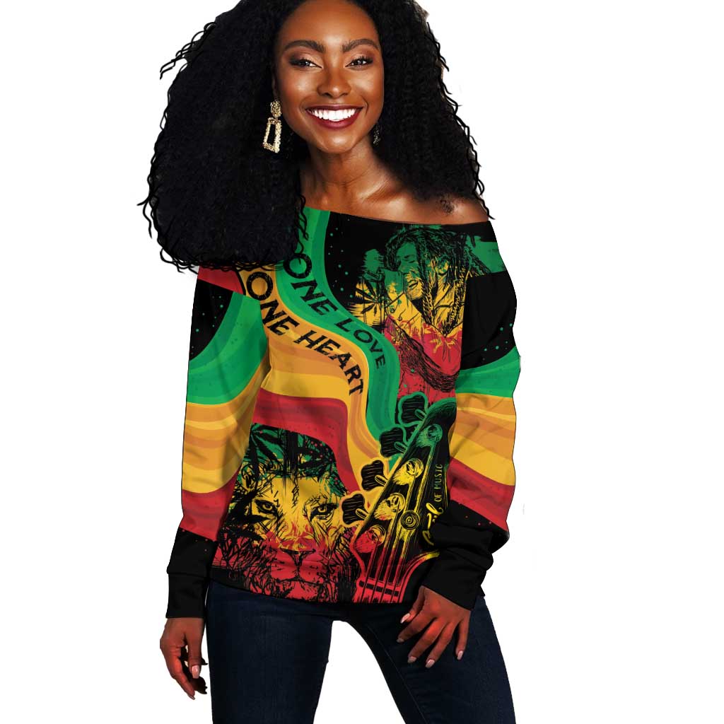 Reggae Day Off Shoulder Sweater One Love One Heart LT7