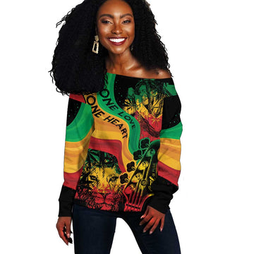 Reggae Day Off Shoulder Sweater One Love One Heart LT7