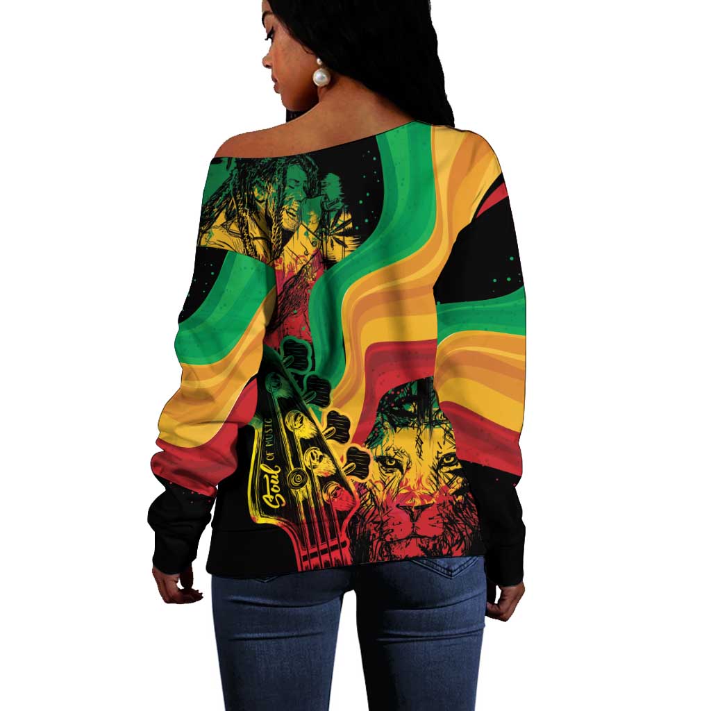 Reggae Day Off Shoulder Sweater One Love One Heart LT7