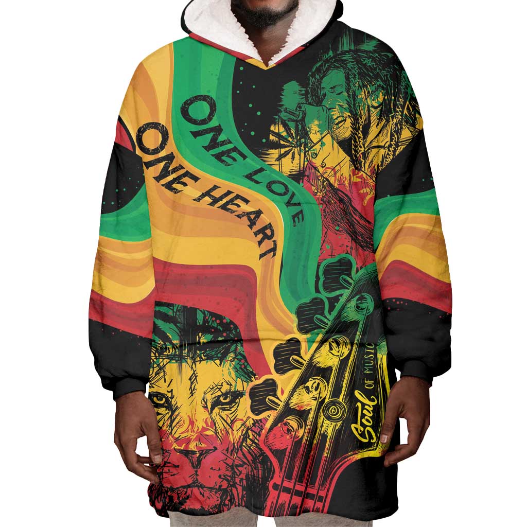 Reggae Day Wearable Blanket Hoodie One Love One Heart LT7