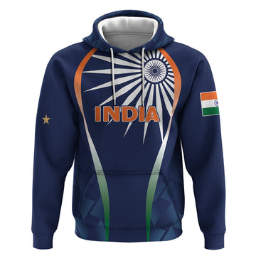 India Cricket World Cup 2024 Hoodie Men In Blue Dynamic LT7