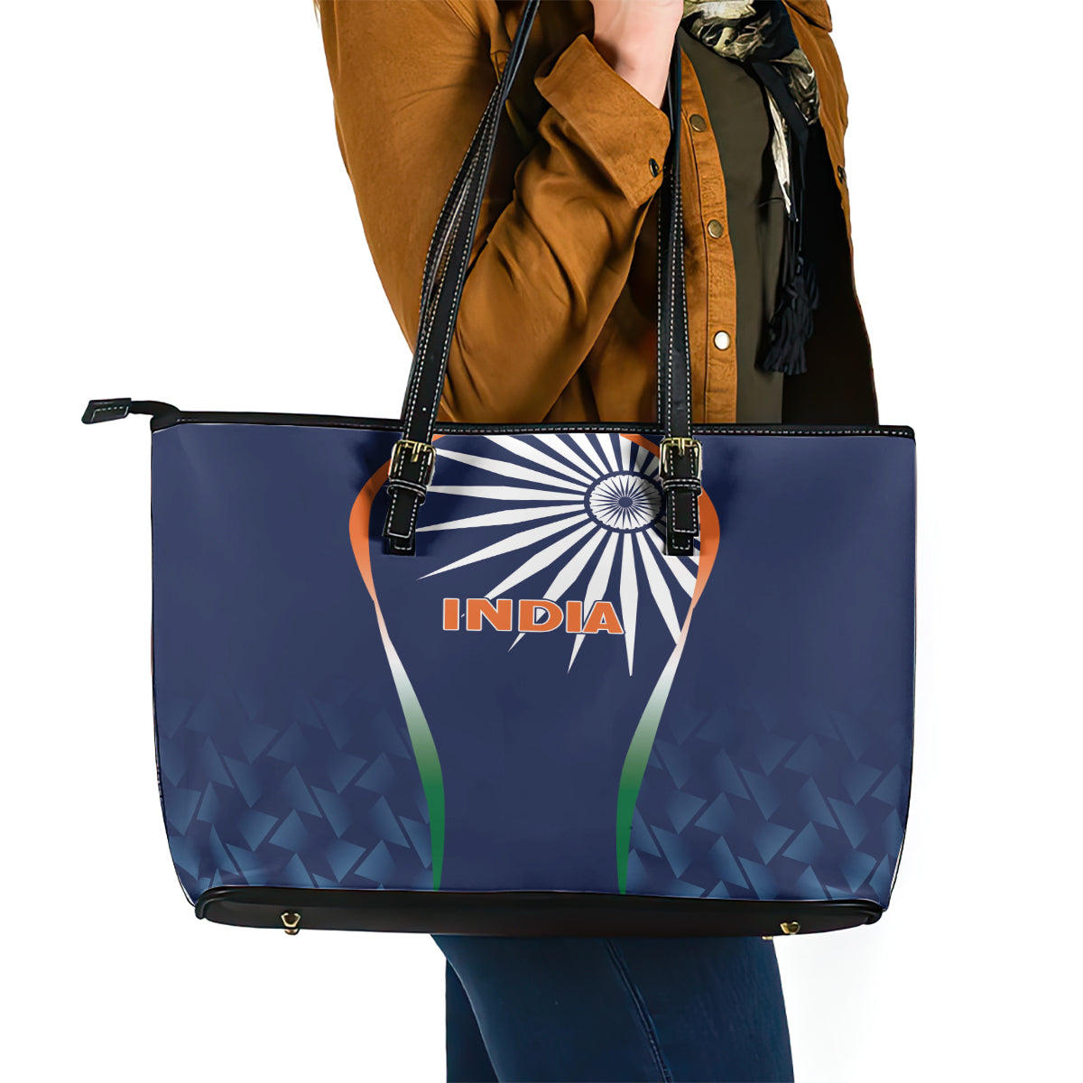 India Cricket World Cup 2024 Leather Tote Bag Men In Blue Dynamic LT7