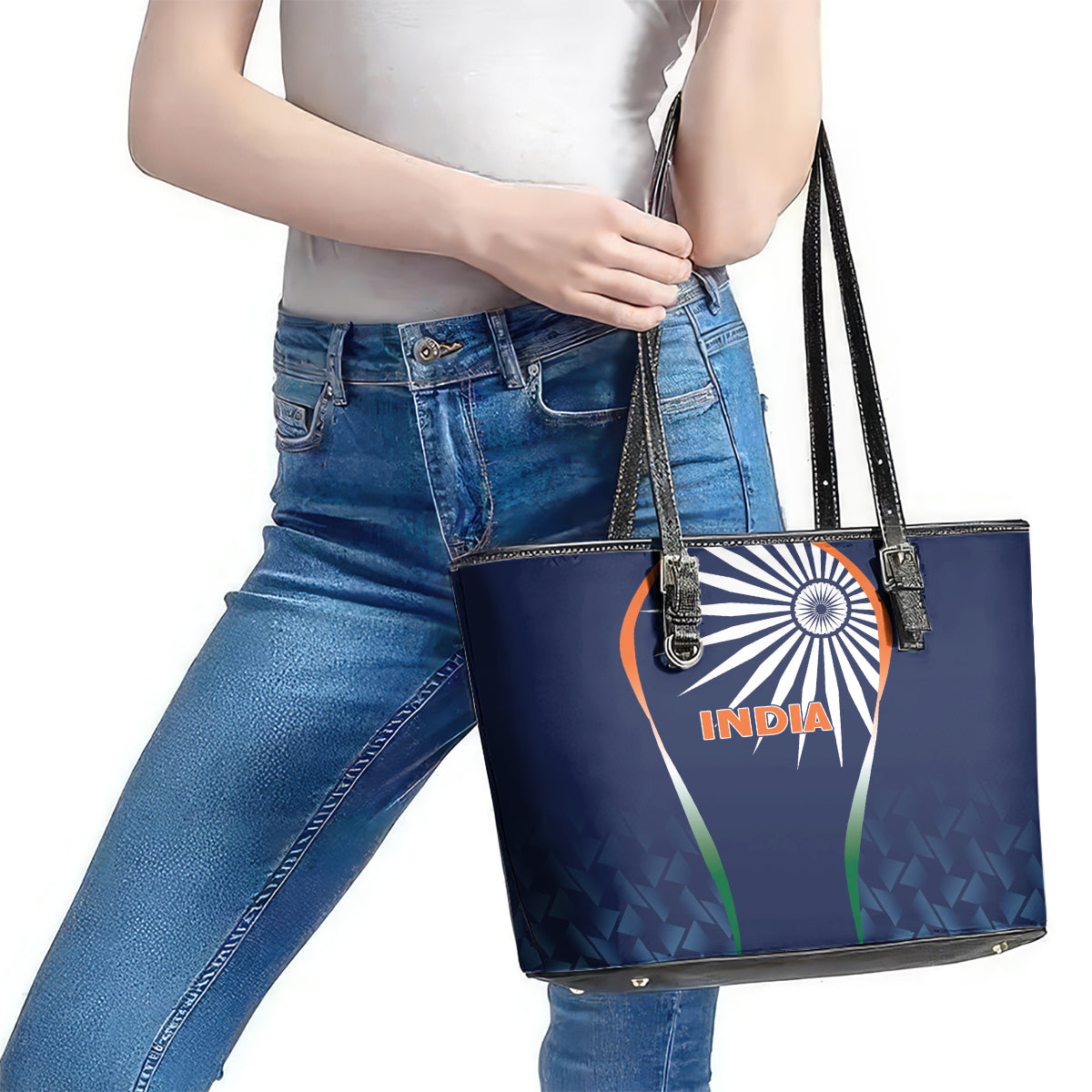 India Cricket World Cup 2024 Leather Tote Bag Men In Blue Dynamic LT7