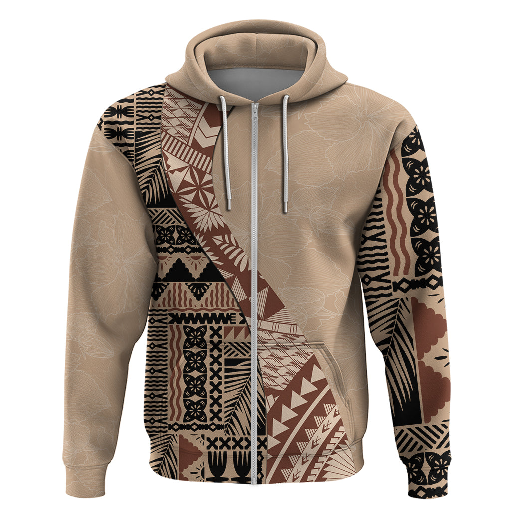 Bula Fiji Hoodie Tribal Masi Tapa - Beige LT7