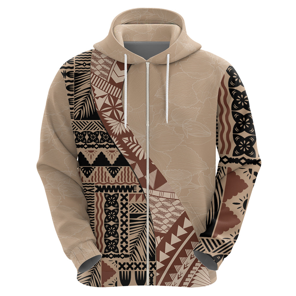 Bula Fiji Hoodie Tribal Masi Tapa - Beige LT7