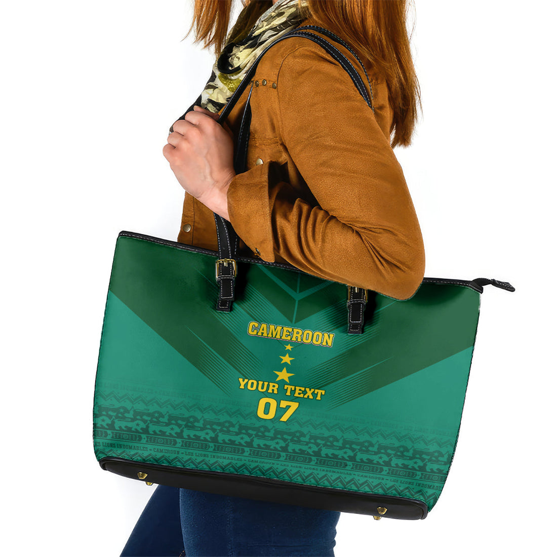 Custom Cameroon Football Leather Tote Bag Nations Cup 2024 Les Lions Indomptables LT7